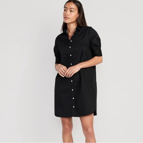 NWT! Black Short-Sleeve Poplin Shirt Dress  - Multiple Sizes 💜 - Picture 2 of 6